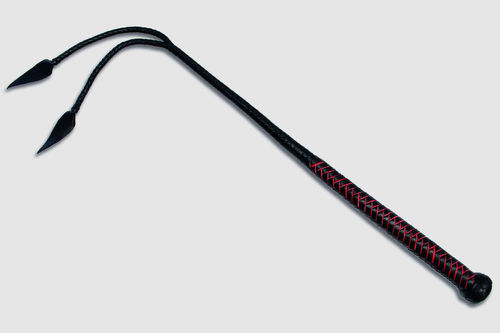 Lederpeitsche 88 cm schwarz/rot mit 2 Pfeilpatschen